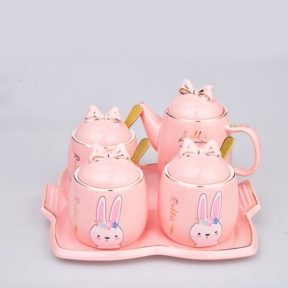 Cute Cartoon Rabbit Ceramic Spice Jar Set - 3 Pieces with Tray