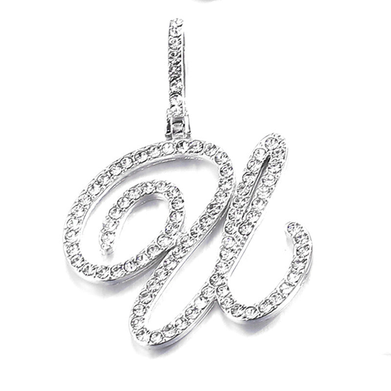 Iced Out Initial Letter Pendant Cuban Chain Necklace