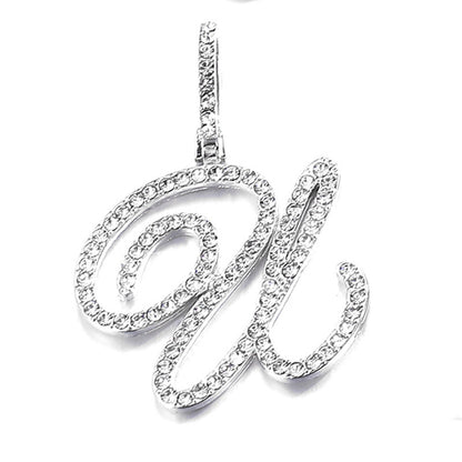 Iced Out Initial Letter Pendant Cuban Chain Necklace