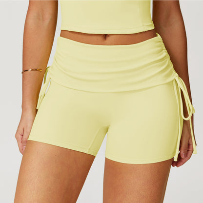 Premium Drawstring Tight Yoga Shorts for Women - High Waisted Athletic Shorts