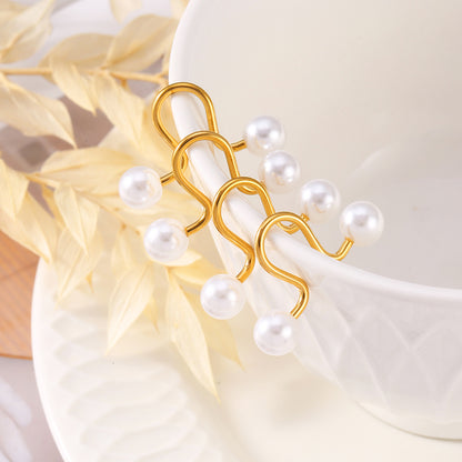 Gold Tone Faux Pearl Climber Ear Cuff Earrings