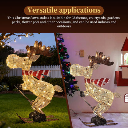 Festive LED Skiing Reindeer Decoration for Lawn, Tree & Home Decor