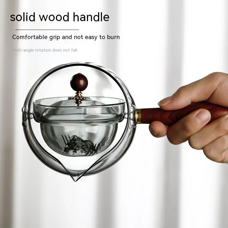 Heat Resistant Glass Tea Maker with Elegant Wooden Handle