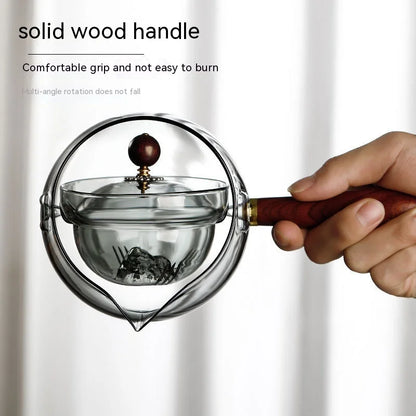 Heat Resistant Glass Tea Maker with Elegant Wooden Handle