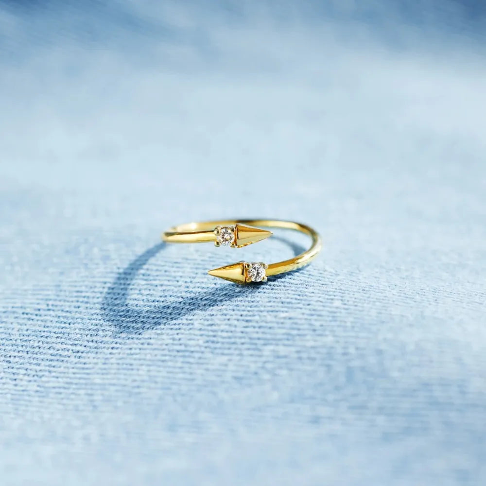 Gold Plated 925 Silver Bypass Ring with Zircon Points