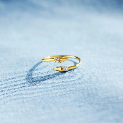 Gold Plated 925 Silver Bypass Ring with Zircon Points