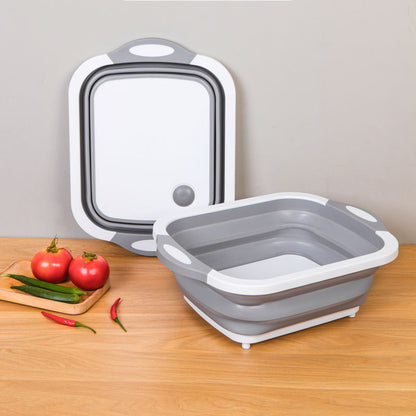 3-in-1 Multifunctional Folding Chopping Board - Collapsible Kitchen Sink Drain Basket & Vegetable Washing Tub