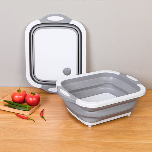 3-in-1 Multifunctional Folding Chopping Board - Collapsible Kitchen Sink Drain Basket & Vegetable Washing Tub