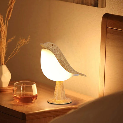 Creative Wooden Bird Table Lamp - 3-Color Dimmable Touch Night Light for Bedroom & Reading