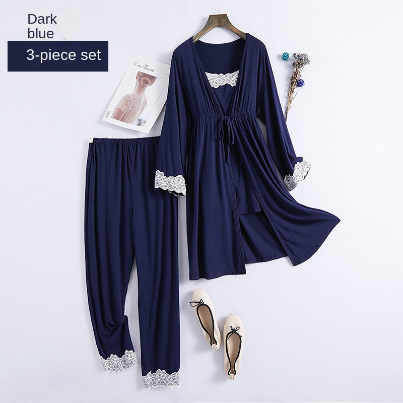 Women's Modest Modal Postpartum Robe and Nightgown Two-Piece Nursing Set