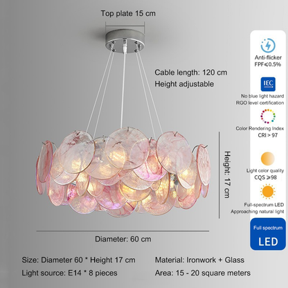 Designer Pink Stained Glass Chandelier - Luxury Artistic Pendant Light for Bedroom & Dining Room