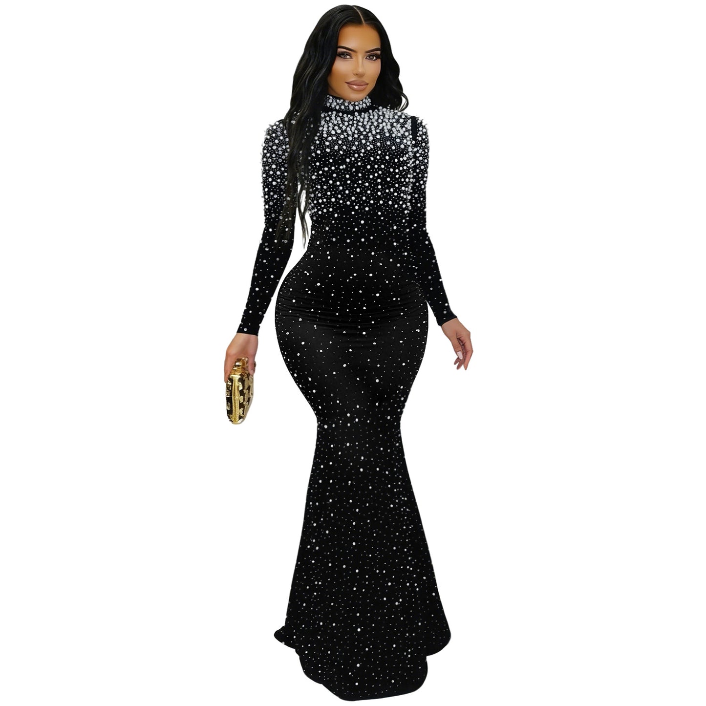 Sexy Black Mesh Rhinestone Mini Dress – Sparkling Long Sleeve Bodycon Party Outfit for Women