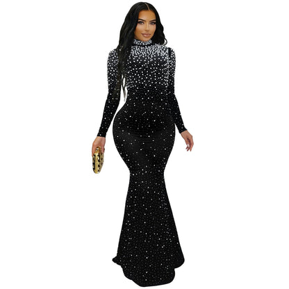 Sexy Black Mesh Rhinestone Mini Dress – Sparkling Long Sleeve Bodycon Party Outfit for Women