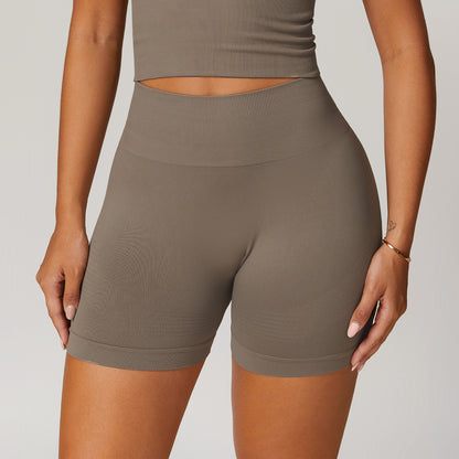 High Waisted Ribbed Fitness Workout Shorts - Stretchy Athletic Biker Shorts
