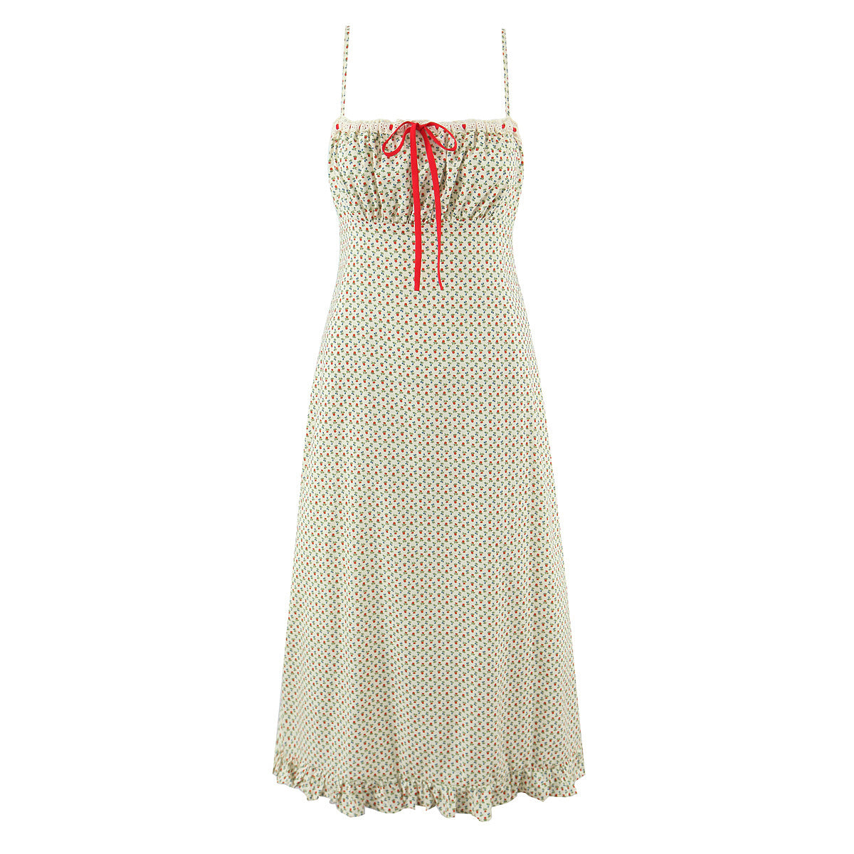 Sweet Floral Print Camisole Maxi Dress – Chic Sleeveless Long Skirt with Ribbon Bow for Women