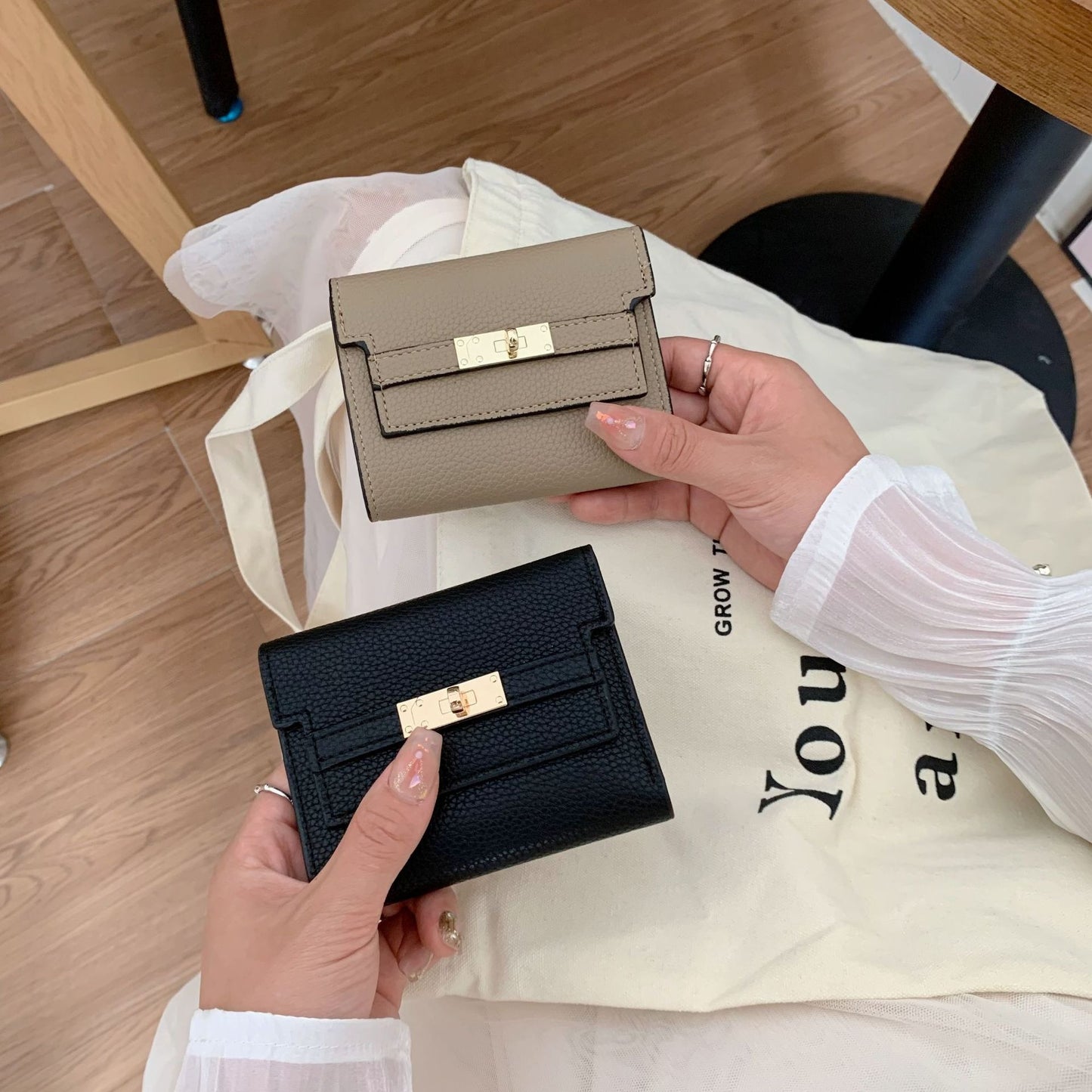 Women's Premium Small Wallet with Gold-Tone Buckle Closure - Instagram Style