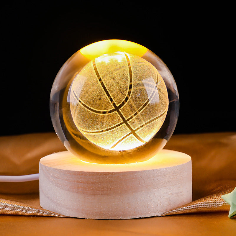 3D Inner Carved Crystal Ball Night Light – Creative Badminton Shuttlecock LED Lamp