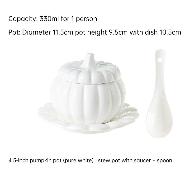 Creative Ceramic Pumpkin Soup Bowl with Lid and Saucer Set