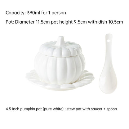 Creative Ceramic Pumpkin Soup Bowl with Lid and Saucer Set