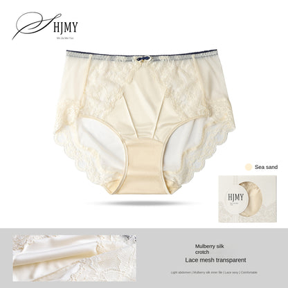 Luxury Mid-High Waist Lace Briefs - Silk-Cotton Lined Antibacterial Mesh