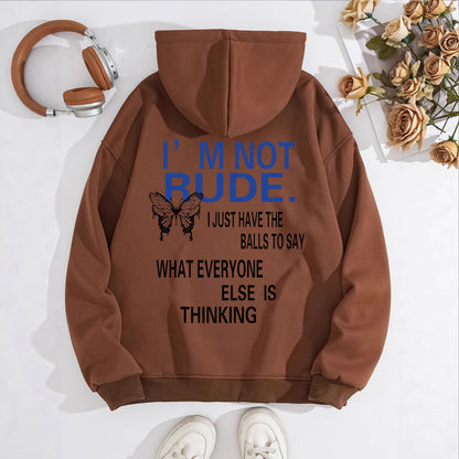 Funny Quote Print Fleece Hoodie | Beige Kangaroo Pocket Pullover for Men & Women