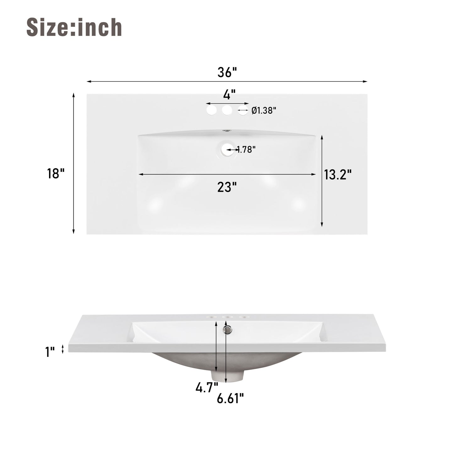 36-Inch Luxury Modern Resin Bathroom Sink – Sleek Minimalist Vanity Top with Overflow Hole (Sink Only)