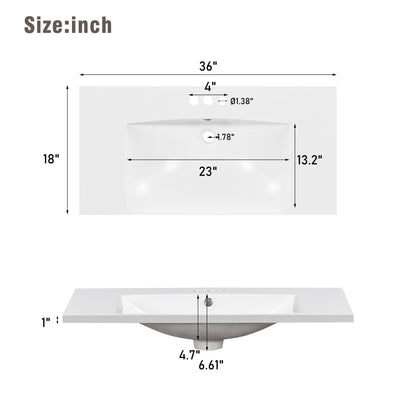 36-Inch Luxury Modern Resin Bathroom Sink – Sleek Minimalist Vanity Top with Overflow Hole (Sink Only)