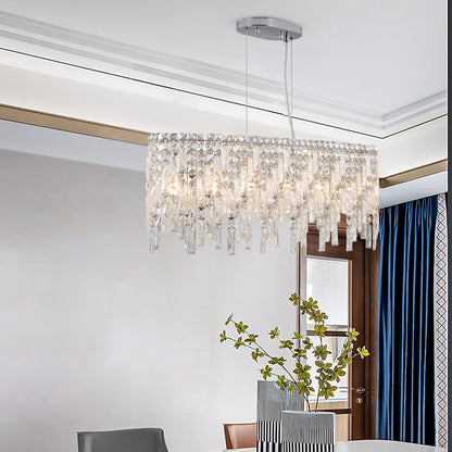 Luxury Modern Silver Oval Crystal Pendant Light - Elegant Chandelier for Living & Dining Room