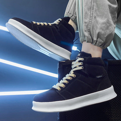 Men's High Top Suede Board Shoes - Comfortable Thick Sole Casual Sneakers