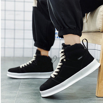 Men's High Top Suede Board Shoes - Comfortable Thick Sole Casual Sneakers