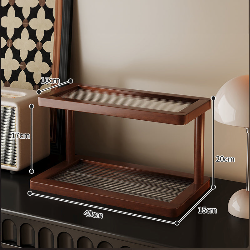 2-Tier Bamboo Spice & Cosmetic Organizer with Acrylic Base | Countertop Storage for Small Spaces