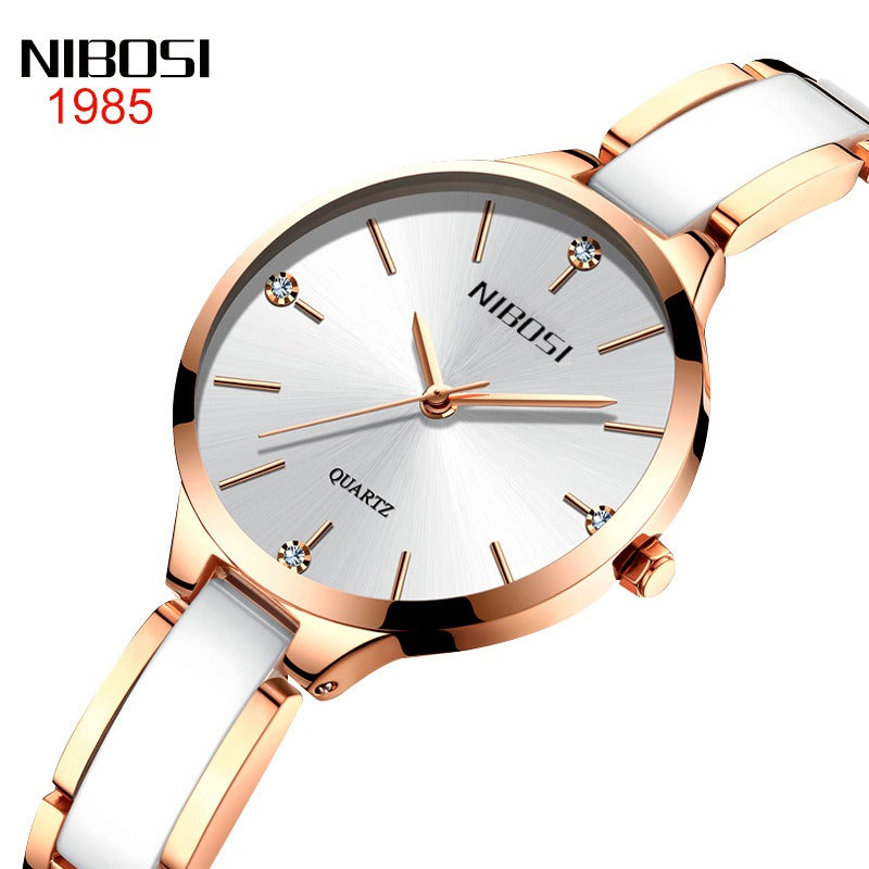 NIBOSI 2330 Luxury Ceramic Bracelet Watch for Ladies - Creative Quartz Watch for Women