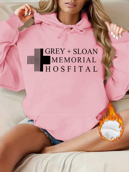 Thick Flannel Grey + Sloan Memorial Hospital Graphic Hoodie | Warm Casual Pullover