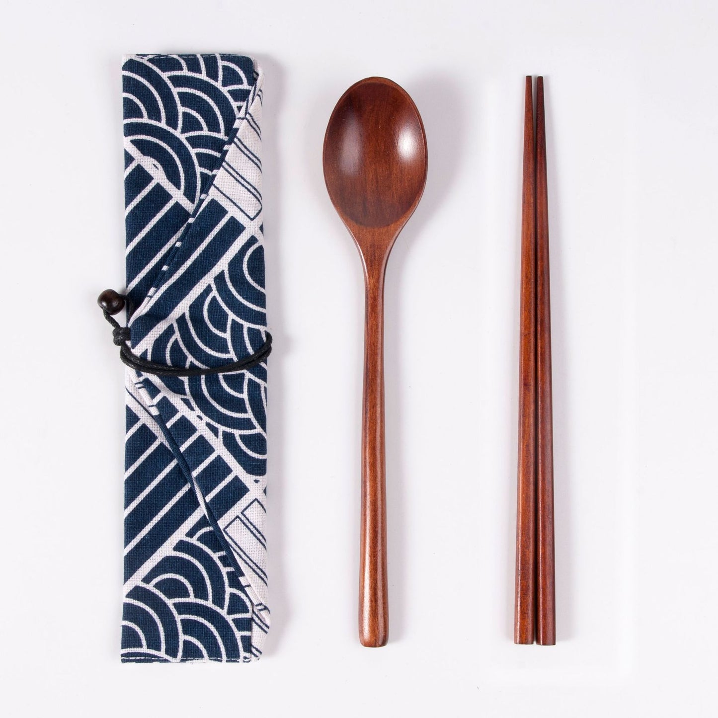 Japanese Style 3-Piece Portable Wooden Cutlery Set with Pouch