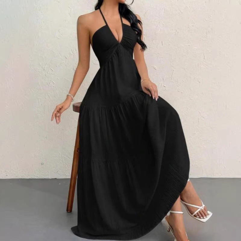 Women's Sexy Backless Halter Neck Maxi Dress - European Style Summer Beach