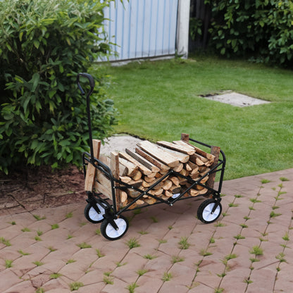 Folding Wagon Garden Shopping Beach Cart – Heavy Duty Black Utility Cart