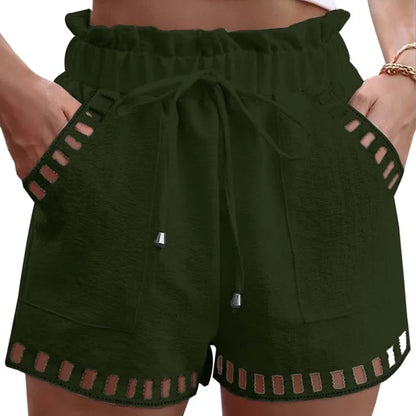 Women's Summer Cotton Linen Shorts - Boho Hollow Out Beachwear