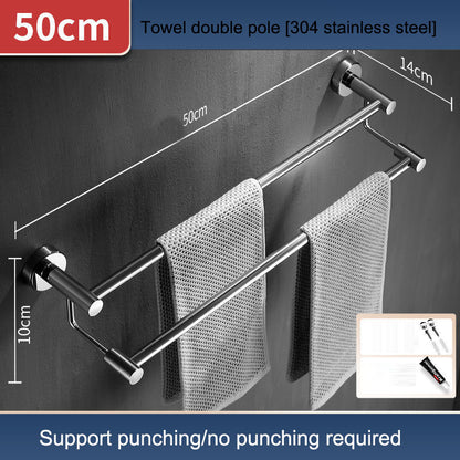 Heavy-Duty 304 Stainless Steel Double Towel Rack – No-Drill Wall-Mounted Rustproof Hanging Bar for Bathroom
