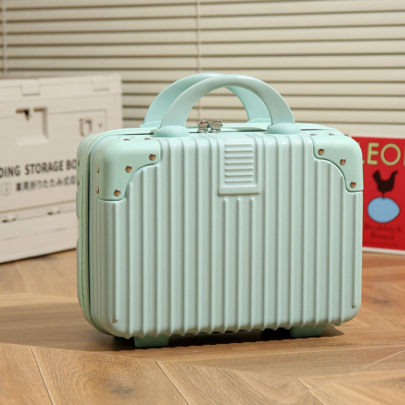 Vintage Luggage Mini Makeup Case | 14-Inch Small Storage Lock Box