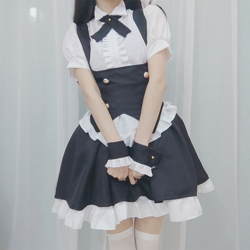 Cute Gothic Lolita Maid Dress - Playful Black & White Tuxedo Style Fluffy Mini Skirt with Bunny Ears