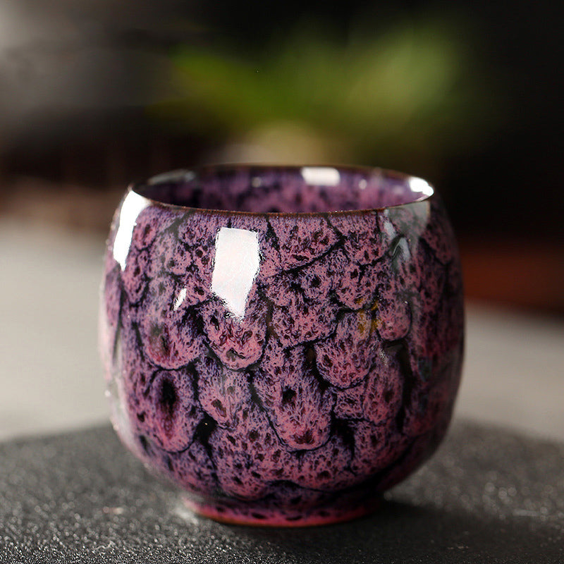 Jian Zhan Master Tea Cups with Egg-Shaped Design and Colorful Glaze