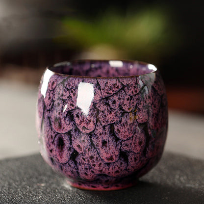 Jian Zhan Master Tea Cups with Egg-Shaped Design and Colorful Glaze