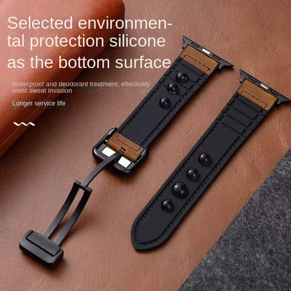 Premium Magnetic Buckle Silicone Skin Watch Band - Vintage Leather Look