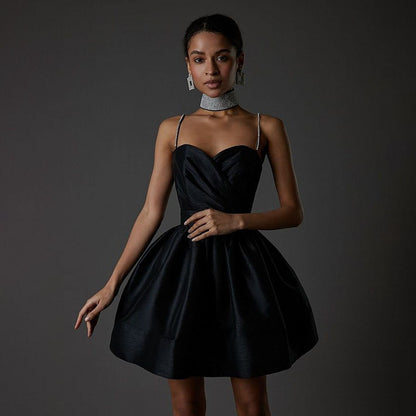 Glamorous Hot Pink Diamond Chain Strap Dress - Elegant Satin Party Mini Gown