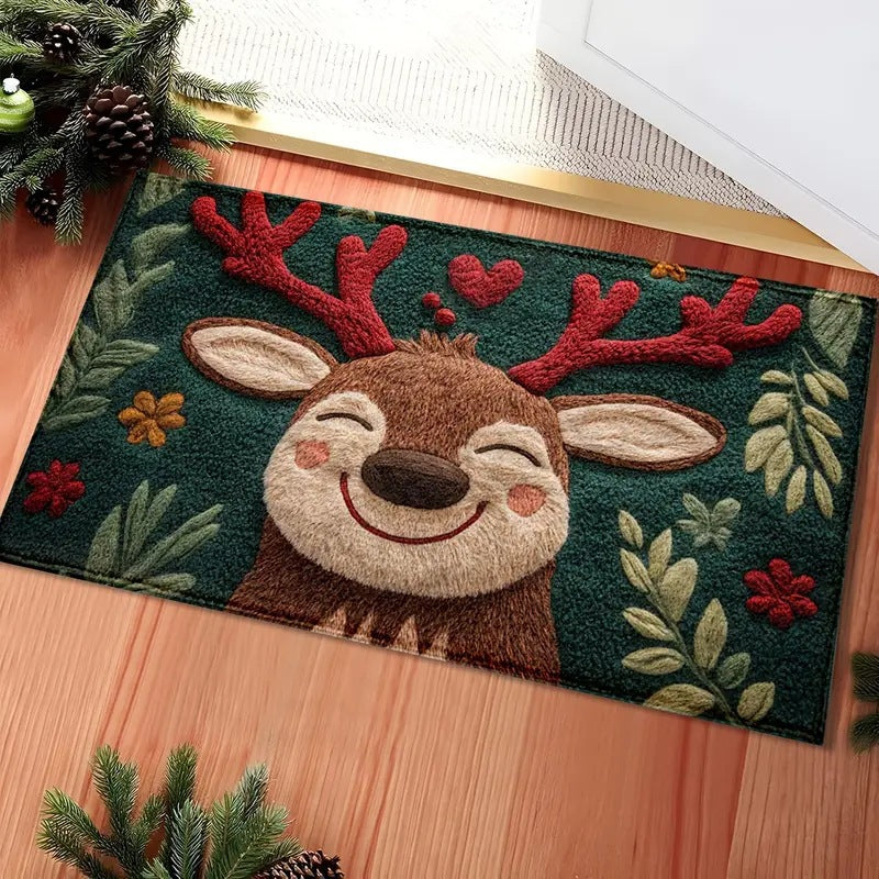 Festive Gingerbread & Reindeer Christmas Welcome Mat - Non-Slip 40x60cm