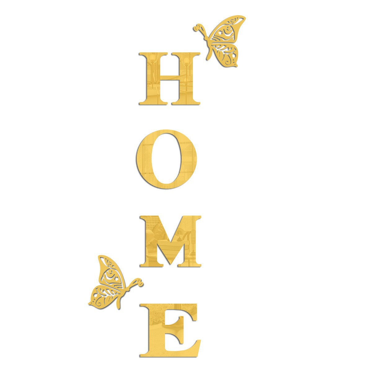 3D Acrylic Mirror Wall Sticker – "HOME" Letter with Butterflies for Living Room Decor