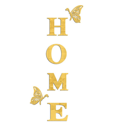 3D Acrylic Mirror Wall Sticker – "HOME" Letter with Butterflies for Living Room Decor
