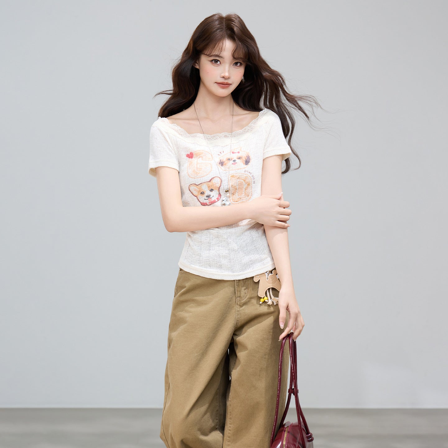 Women's Cute Graphic Print Off-Shoulder Short Sleeve T-Shirt