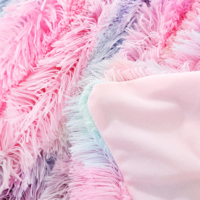 Colorful Rainbow Tie-Dye Plush Blanket – Ultra Soft Nordic Style Fuzzy Throw for Sofa, Office & Nap Time