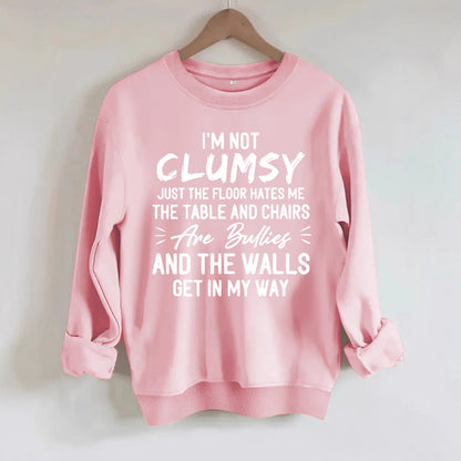 unny "I'm Not Clumsy" Letter Print Sweatshirt | Loose Fit Grey Crewneck Pullover